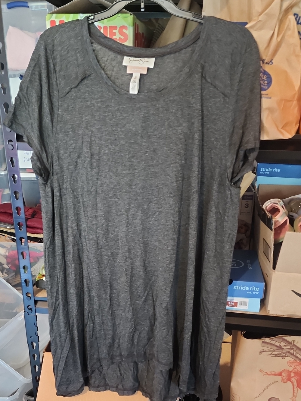 Nwt Sz XL Jessica Simpson Heathered Dark Gray Short Sleeve Tunic Nursing Top